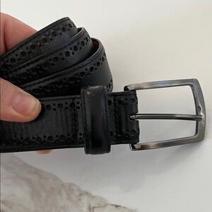 Johnston & Murphy Men's Black Leather laser cut Belt leather with square buckle